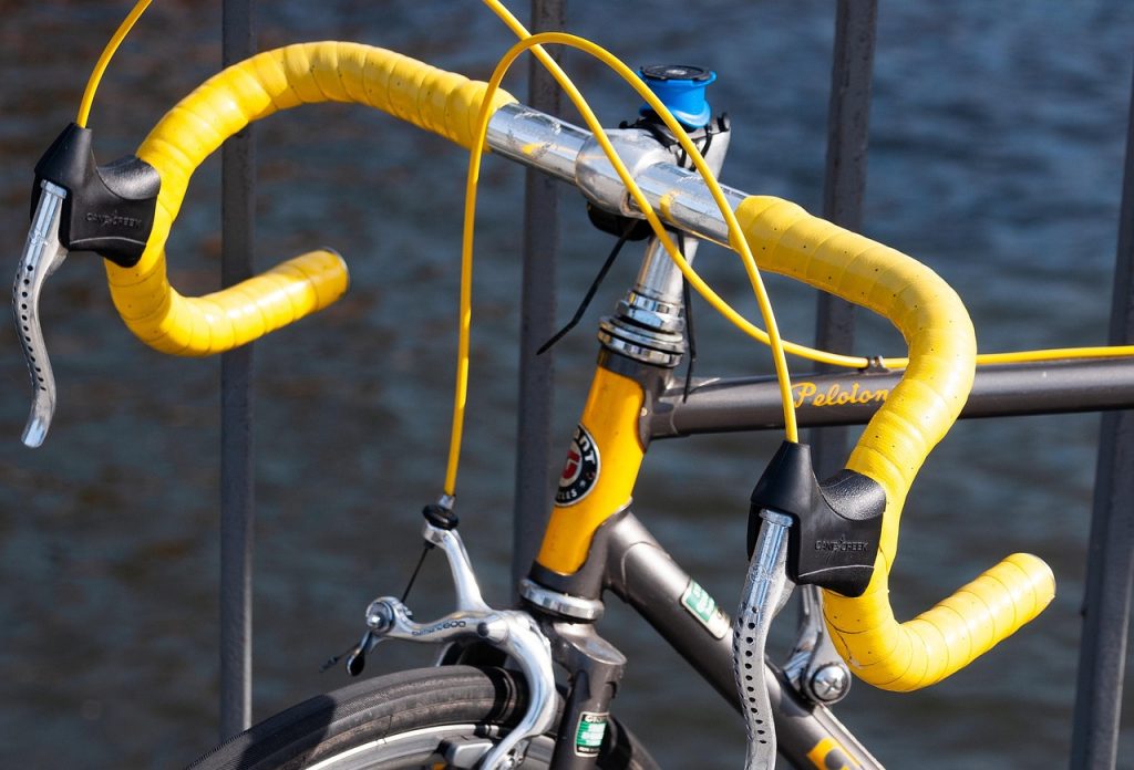 bicycle, handlebar, drop bar, bike, road bike, vintage bike, yellow handles, brakes-6913272.jpg